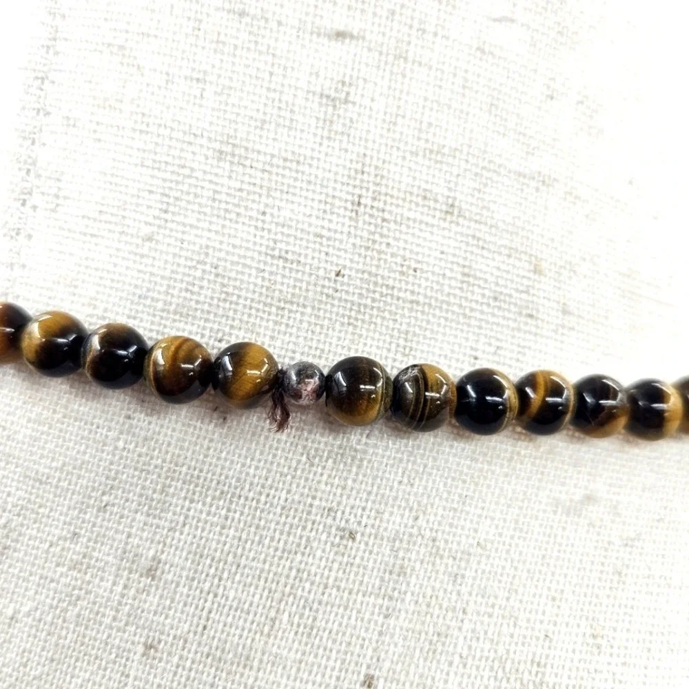 Natural Tigers‎ Eye Beaded Necklace 6mm Round Gemstone Strand Brown Gold Unisex - Picture 5 of 5